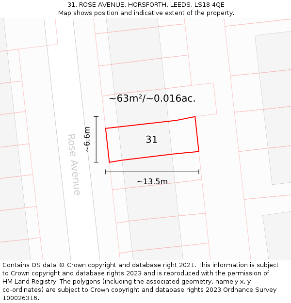 31, ROSE AVENUE, HORSFORTH, LEEDS, LS18 4QE: Plot and title map