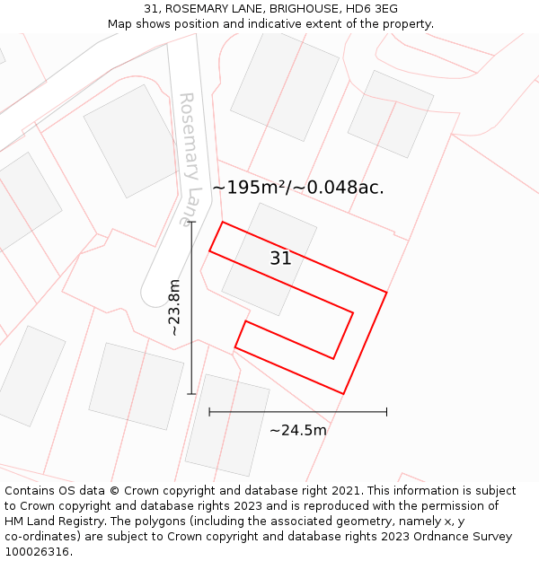 31, ROSEMARY LANE, BRIGHOUSE, HD6 3EG: Plot and title map