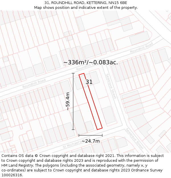 31, ROUNDHILL ROAD, KETTERING, NN15 6BE: Plot and title map