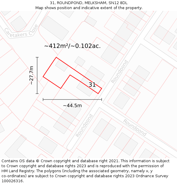 31, ROUNDPOND, MELKSHAM, SN12 8DL: Plot and title map