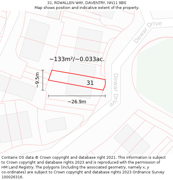 31, ROWALLEN WAY, DAVENTRY, NN11 9BS: Plot and title map