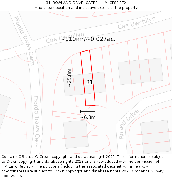 31, ROWLAND DRIVE, CAERPHILLY, CF83 1TX: Plot and title map