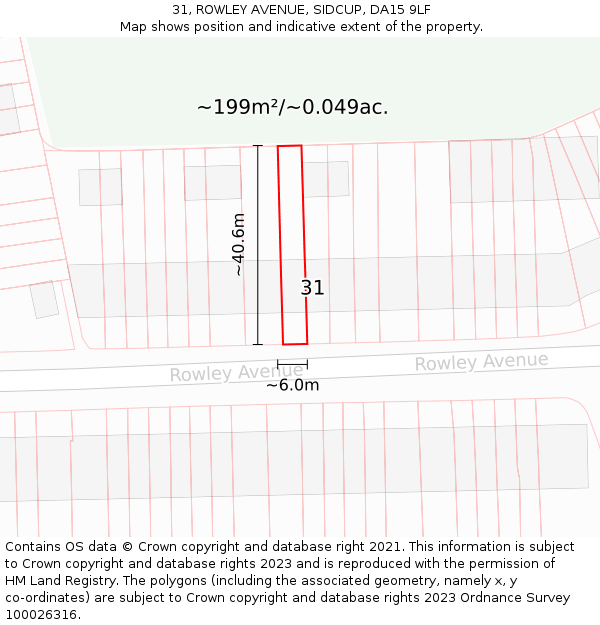 31, ROWLEY AVENUE, SIDCUP, DA15 9LF: Plot and title map