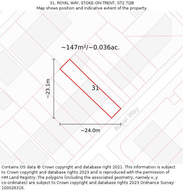 31, ROYAL WAY, STOKE-ON-TRENT, ST2 7QB: Plot and title map