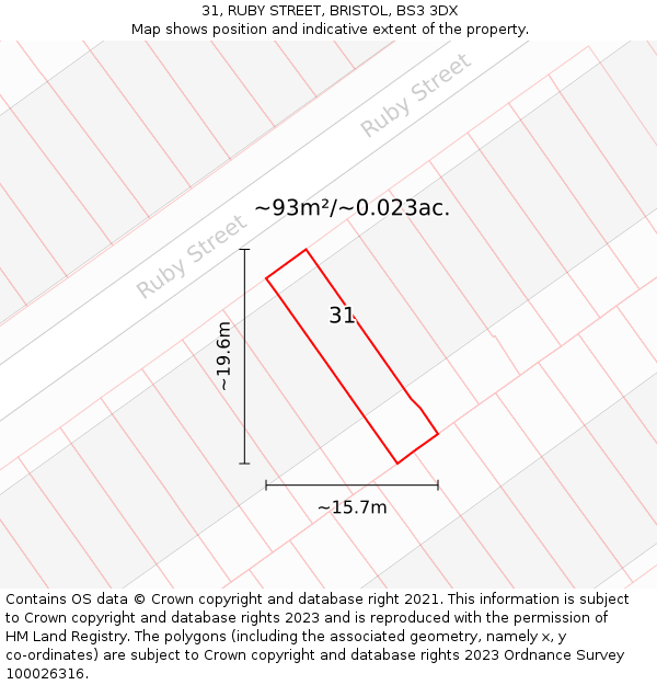 31, RUBY STREET, BRISTOL, BS3 3DX: Plot and title map