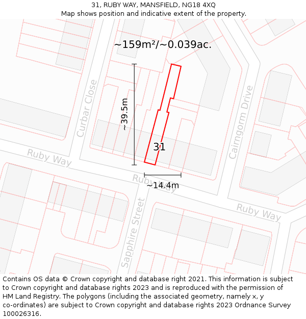 31, RUBY WAY, MANSFIELD, NG18 4XQ: Plot and title map