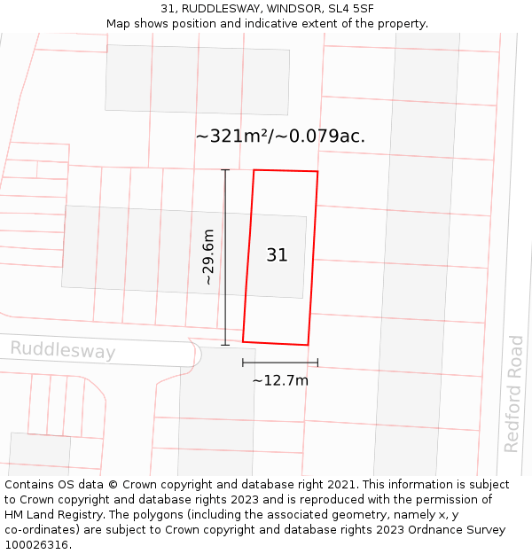 31, RUDDLESWAY, WINDSOR, SL4 5SF: Plot and title map