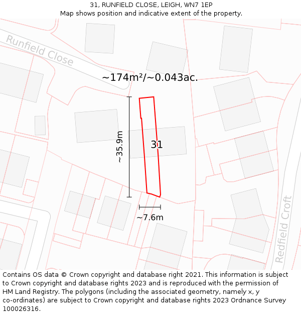 31, RUNFIELD CLOSE, LEIGH, WN7 1EP: Plot and title map