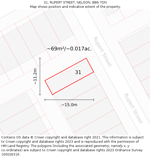 31, RUPERT STREET, NELSON, BB9 7DN: Plot and title map