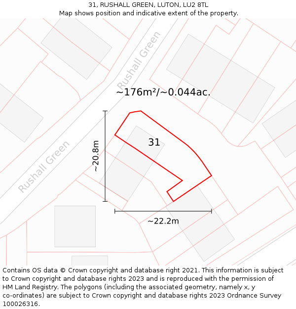 31, RUSHALL GREEN, LUTON, LU2 8TL: Plot and title map