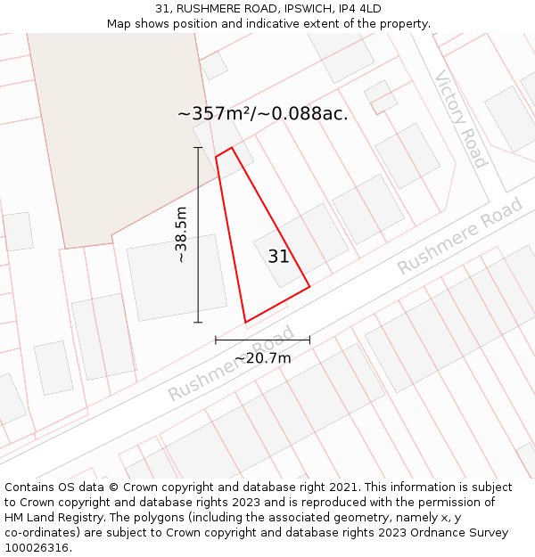 31, RUSHMERE ROAD, IPSWICH, IP4 4LD: Plot and title map