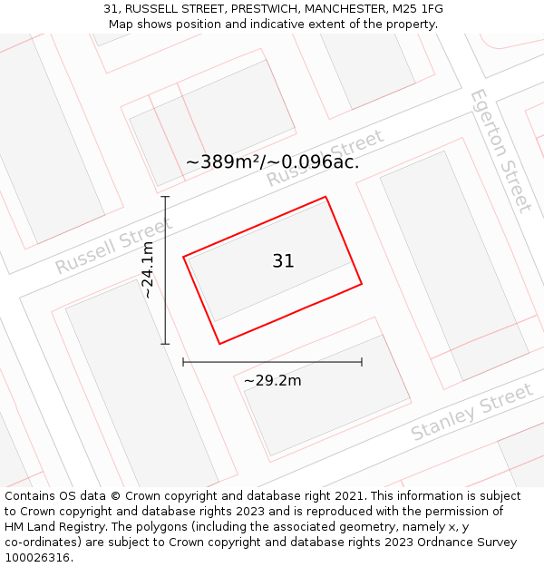 31, RUSSELL STREET, PRESTWICH, MANCHESTER, M25 1FG: Plot and title map