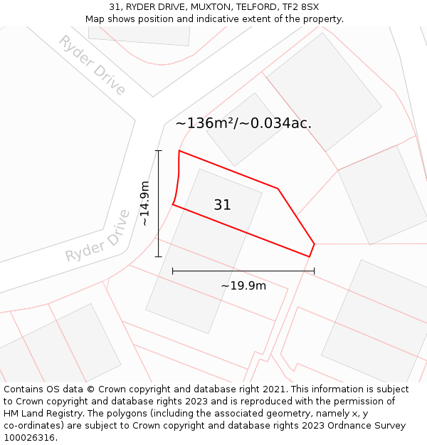 31, RYDER DRIVE, MUXTON, TELFORD, TF2 8SX: Plot and title map