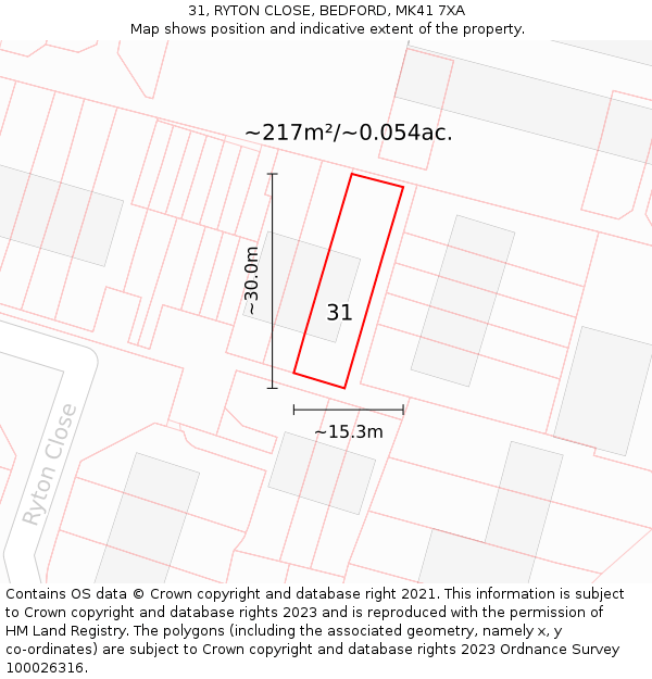 31, RYTON CLOSE, BEDFORD, MK41 7XA: Plot and title map
