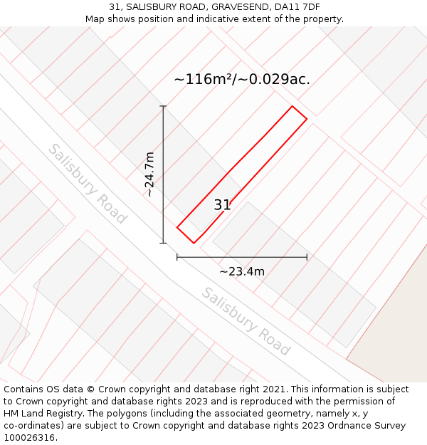 31, SALISBURY ROAD, GRAVESEND, DA11 7DF: Plot and title map