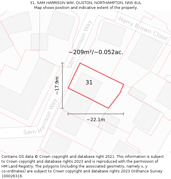 31, SAM HARRISON WAY, DUSTON, NORTHAMPTON, NN5 6UL: Plot and title map
