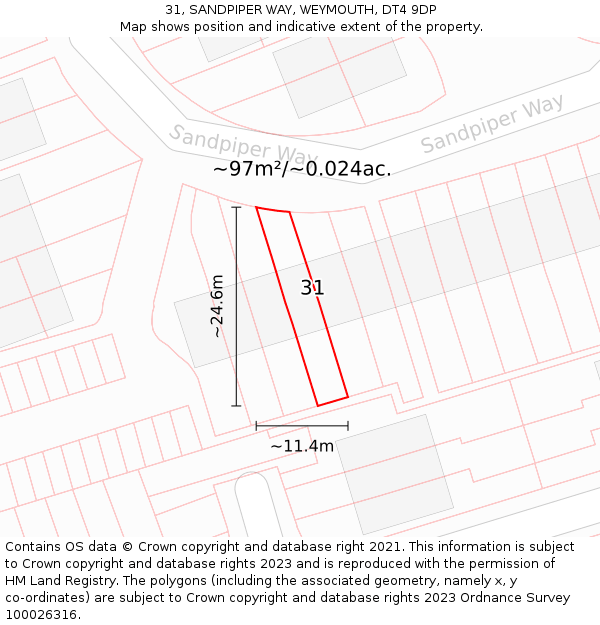 31, SANDPIPER WAY, WEYMOUTH, DT4 9DP: Plot and title map