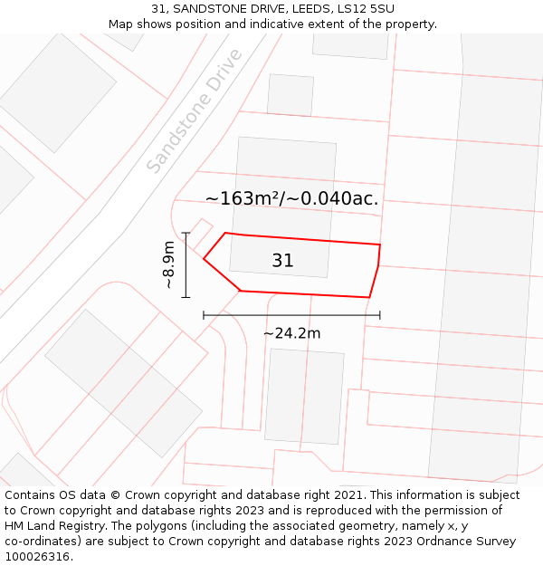 31, SANDSTONE DRIVE, LEEDS, LS12 5SU: Plot and title map