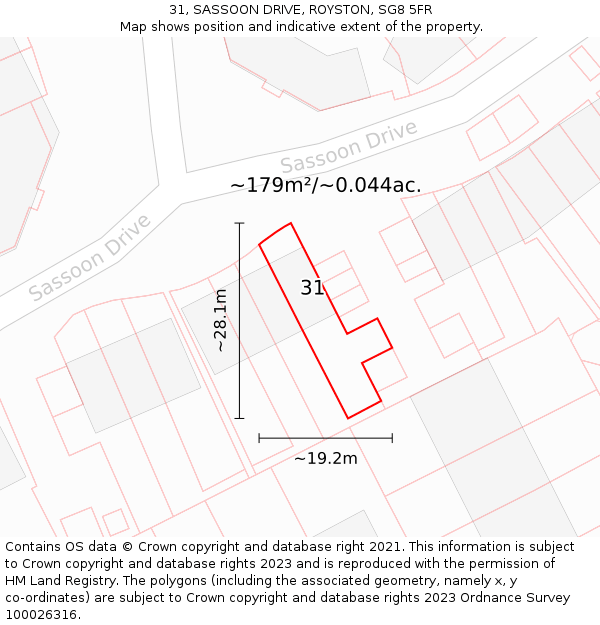 31, SASSOON DRIVE, ROYSTON, SG8 5FR: Plot and title map