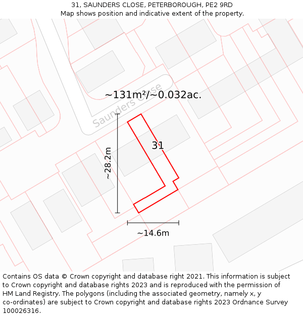 31, SAUNDERS CLOSE, PETERBOROUGH, PE2 9RD: Plot and title map