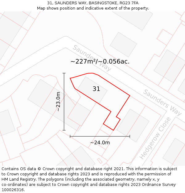 31, SAUNDERS WAY, BASINGSTOKE, RG23 7FA: Plot and title map