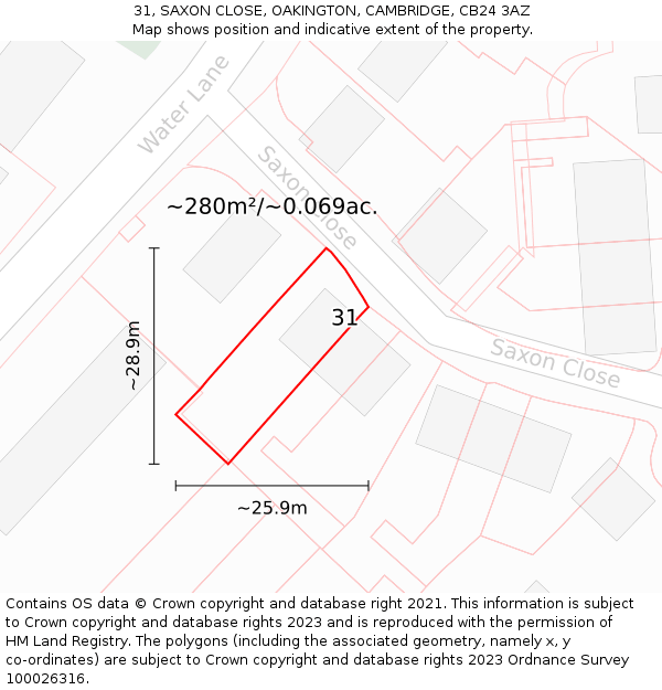 31, SAXON CLOSE, OAKINGTON, CAMBRIDGE, CB24 3AZ: Plot and title map