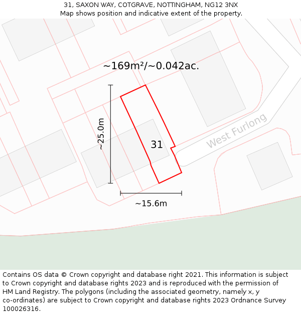 31, SAXON WAY, COTGRAVE, NOTTINGHAM, NG12 3NX: Plot and title map