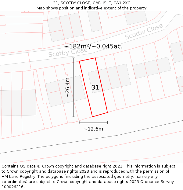 31, SCOTBY CLOSE, CARLISLE, CA1 2XG: Plot and title map