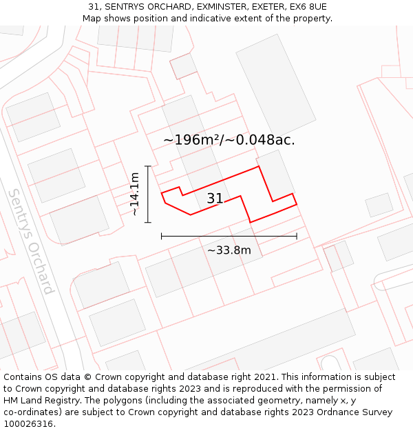 31, SENTRYS ORCHARD, EXMINSTER, EXETER, EX6 8UE: Plot and title map