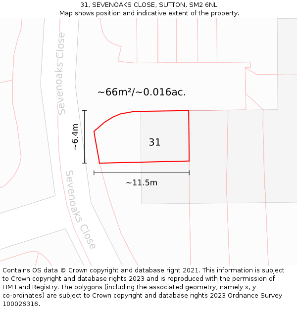 31, SEVENOAKS CLOSE, SUTTON, SM2 6NL: Plot and title map