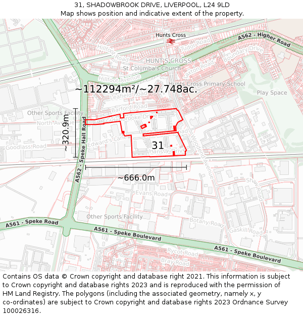 31, SHADOWBROOK DRIVE, LIVERPOOL, L24 9LD: Plot and title map