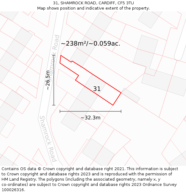 31, SHAMROCK ROAD, CARDIFF, CF5 3TU: Plot and title map