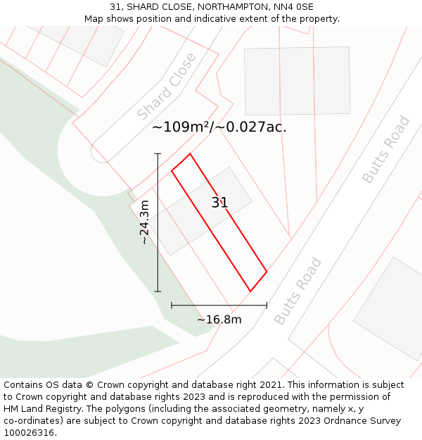 31, SHARD CLOSE, NORTHAMPTON, NN4 0SE: Plot and title map