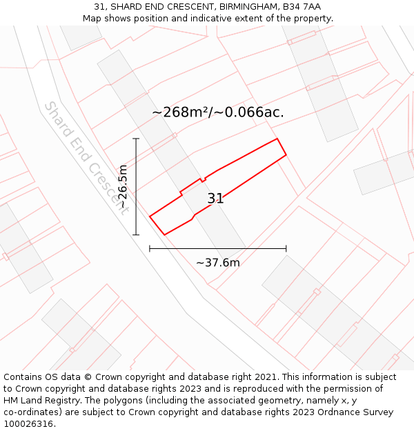 31, SHARD END CRESCENT, BIRMINGHAM, B34 7AA: Plot and title map