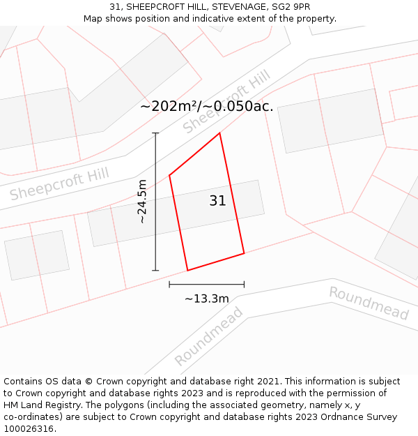 31, SHEEPCROFT HILL, STEVENAGE, SG2 9PR: Plot and title map