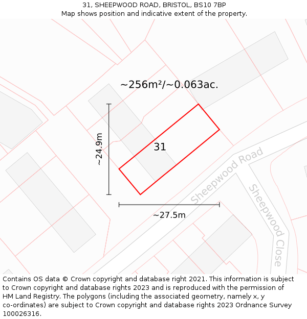 31, SHEEPWOOD ROAD, BRISTOL, BS10 7BP: Plot and title map