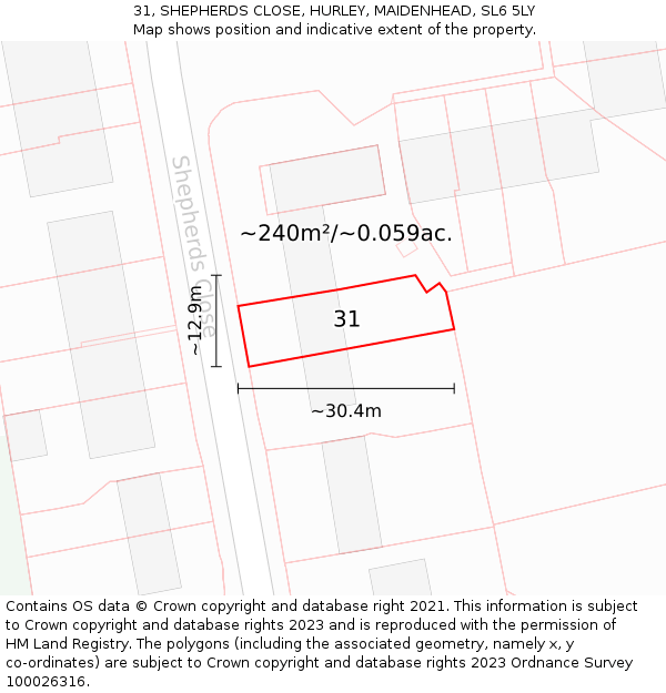 31, SHEPHERDS CLOSE, HURLEY, MAIDENHEAD, SL6 5LY: Plot and title map