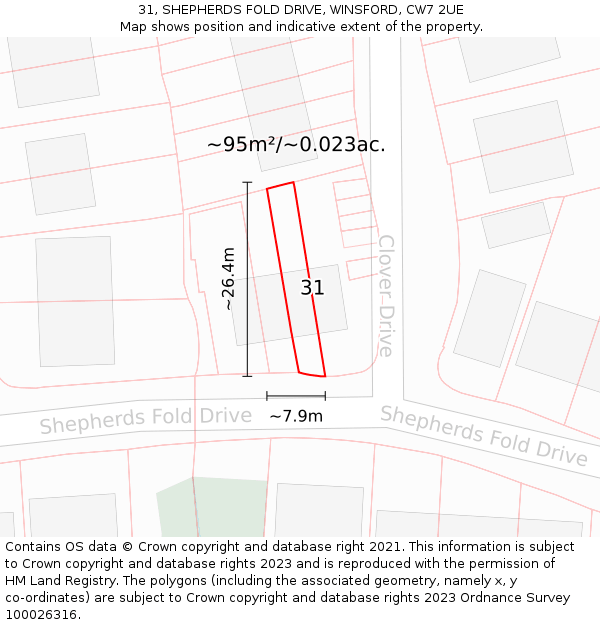 31, SHEPHERDS FOLD DRIVE, WINSFORD, CW7 2UE: Plot and title map