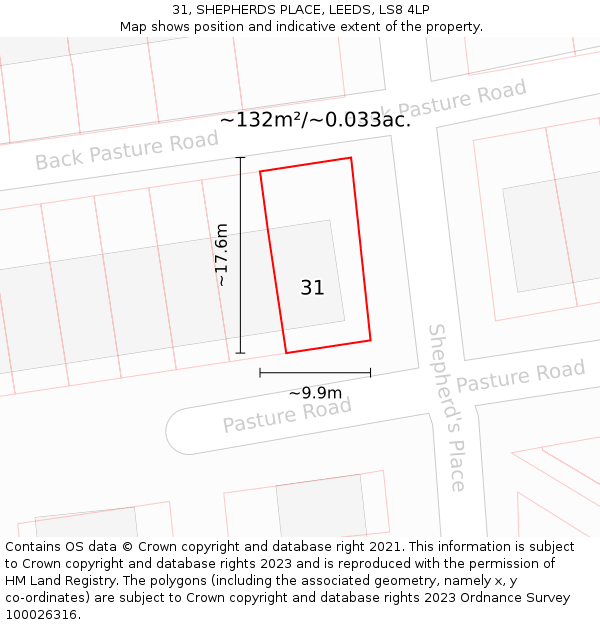 31, SHEPHERDS PLACE, LEEDS, LS8 4LP: Plot and title map