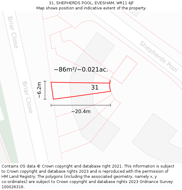 31, SHEPHERDS POOL, EVESHAM, WR11 4JF: Plot and title map