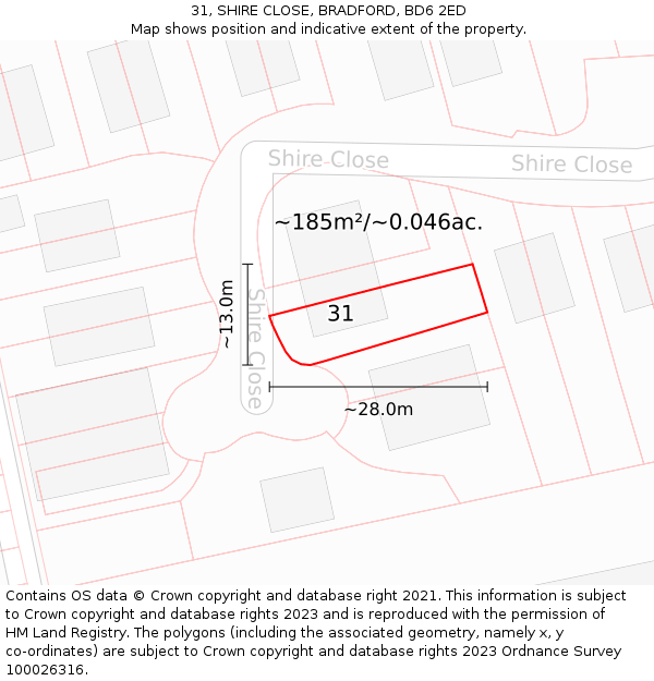31, SHIRE CLOSE, BRADFORD, BD6 2ED: Plot and title map