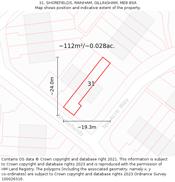 31, SHOREFIELDS, RAINHAM, GILLINGHAM, ME8 8SA: Plot and title map