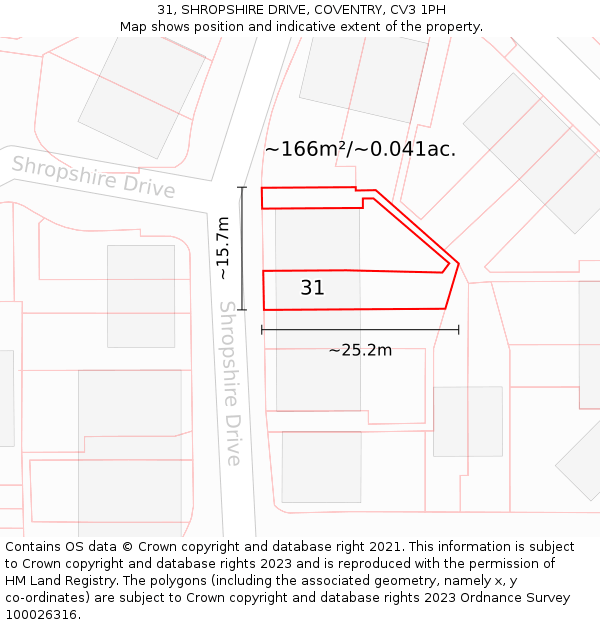 31, SHROPSHIRE DRIVE, COVENTRY, CV3 1PH: Plot and title map