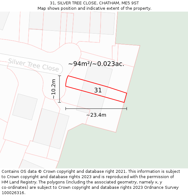 31, SILVER TREE CLOSE, CHATHAM, ME5 9ST: Plot and title map