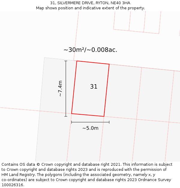 31, SILVERMERE DRIVE, RYTON, NE40 3HA: Plot and title map