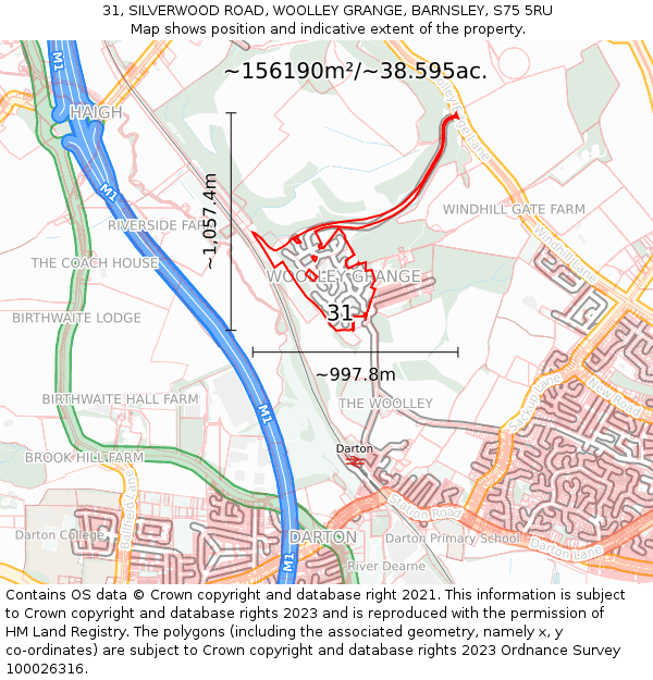 31, SILVERWOOD ROAD, WOOLLEY GRANGE, BARNSLEY, S75 5RU: Plot and title map