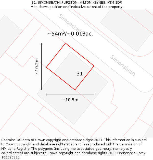 31, SIMONSBATH, FURZTON, MILTON KEYNES, MK4 1DR: Plot and title map