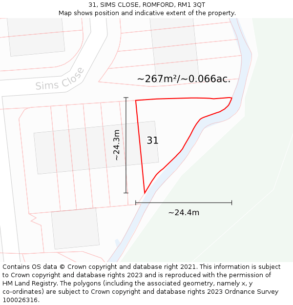 31, SIMS CLOSE, ROMFORD, RM1 3QT: Plot and title map