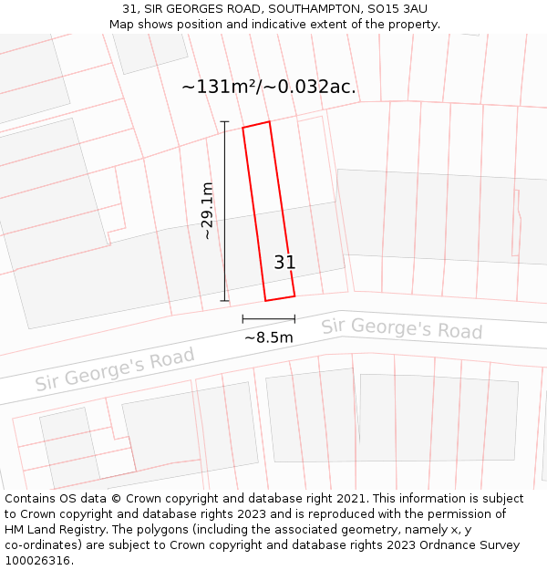 31, SIR GEORGES ROAD, SOUTHAMPTON, SO15 3AU: Plot and title map
