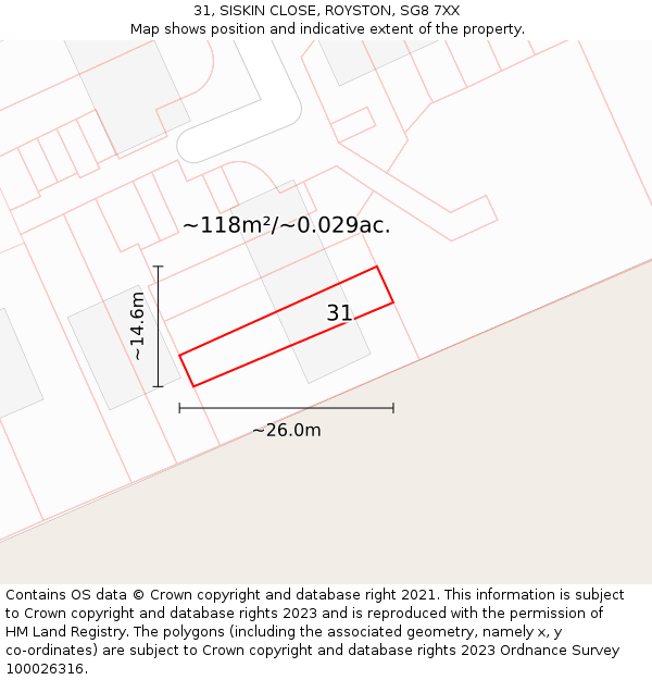 31, SISKIN CLOSE, ROYSTON, SG8 7XX: Plot and title map